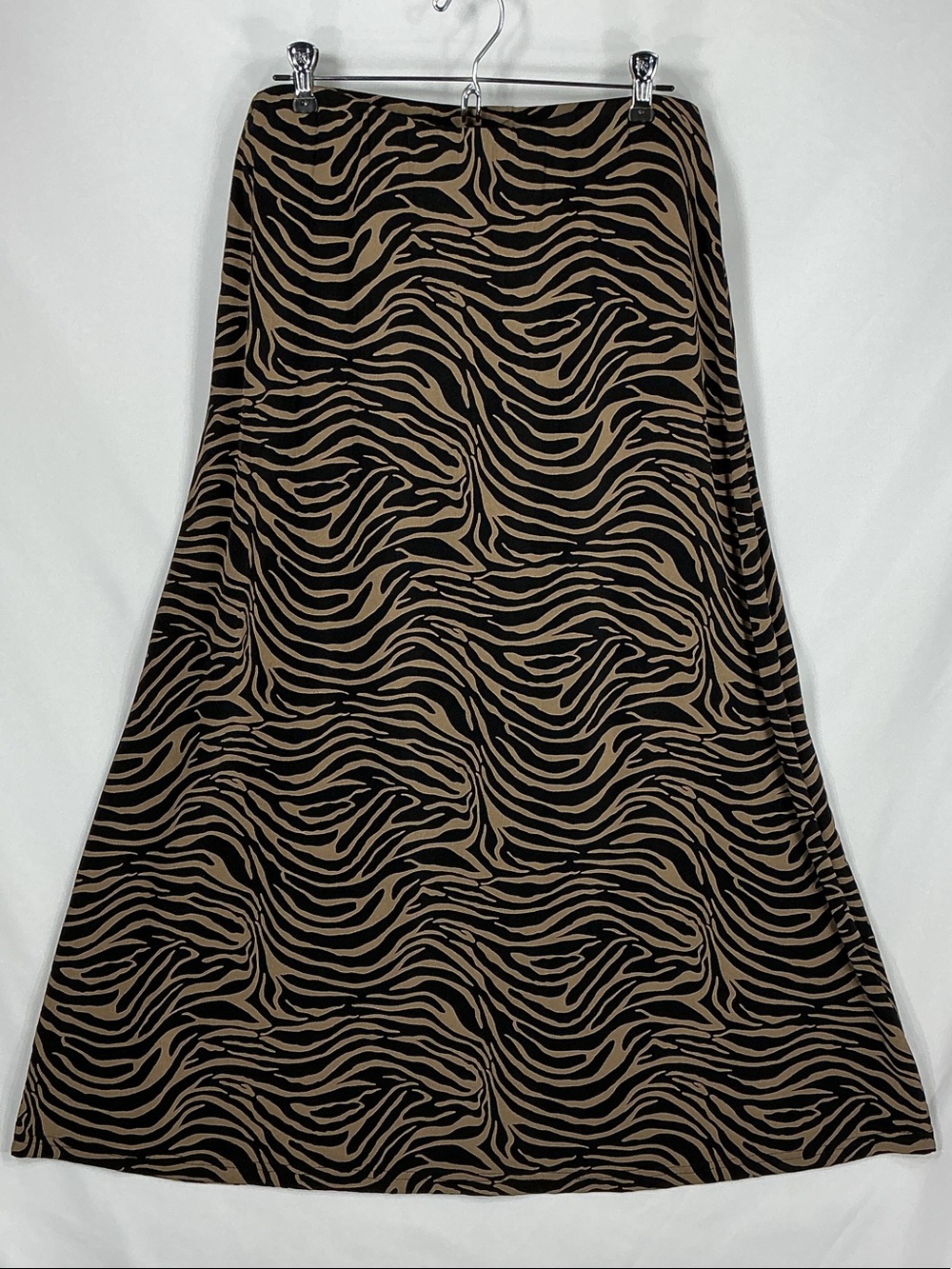Briggs New York Zebra Animal Print Midi Flared Skirt Brown Black Plus Size 1X